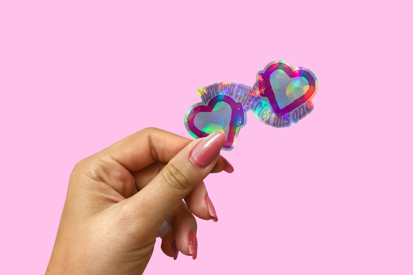 "Have You Ever Tried This One" Heart Handcuffs Sticker