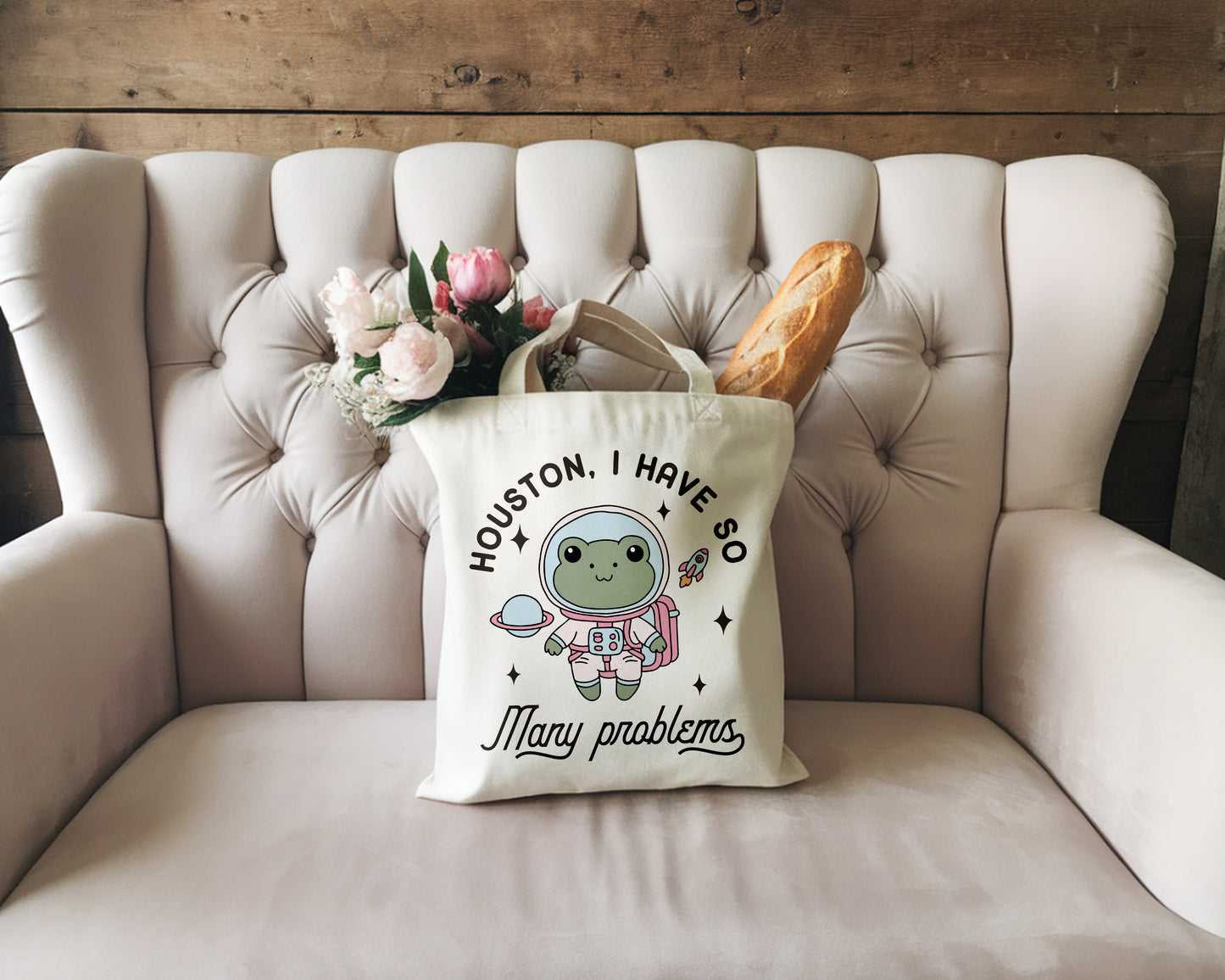 "Houston, I Have So Many Problems" Frog Astronaut Tote Bag