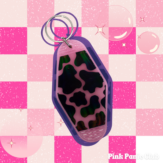 Cow Print Motel Keychain