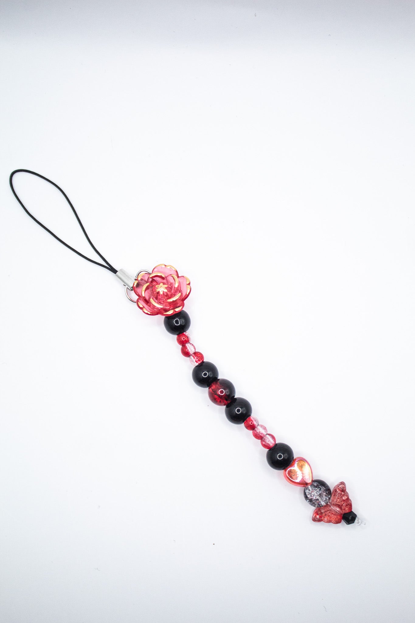 Rose & Butterfly Beaded Phone Charm