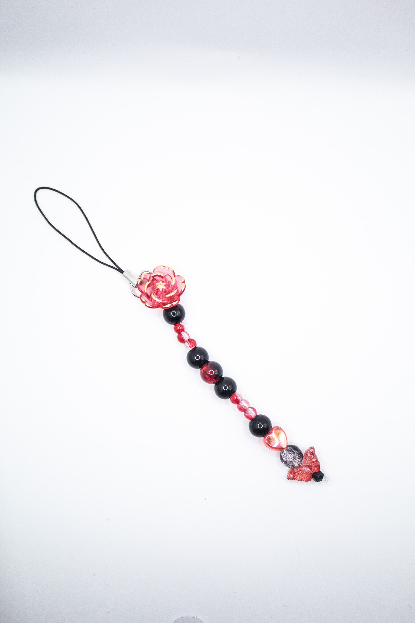 Rose & Butterfly Beaded Phone Charm