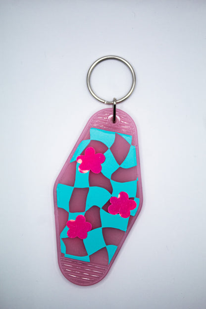 Wavy Checkerboard Flower Motel Keychain