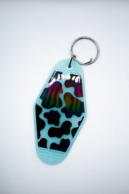 Cow Print Motel Keychain