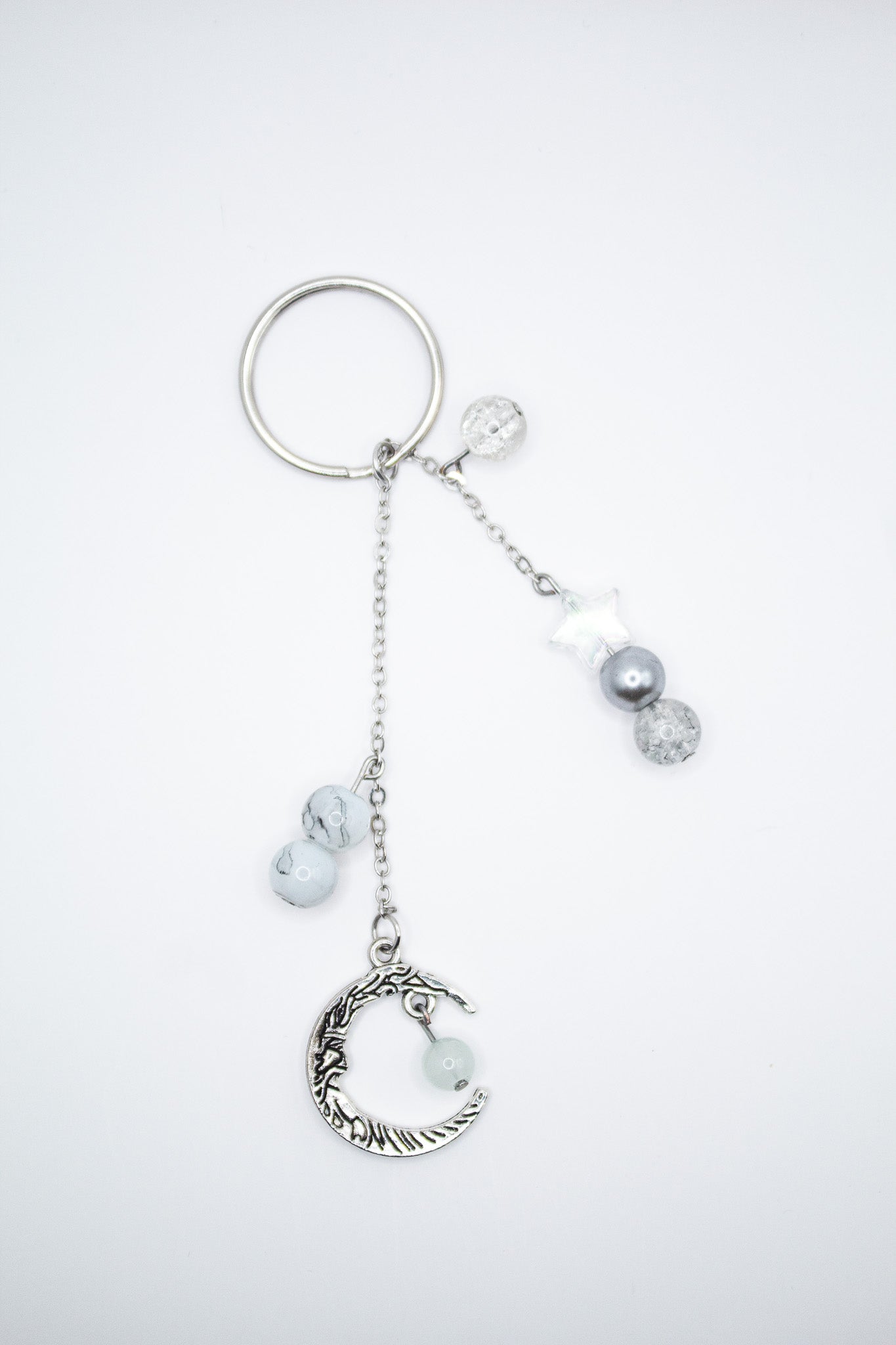 Silver Moon & Star Beaded Keychain