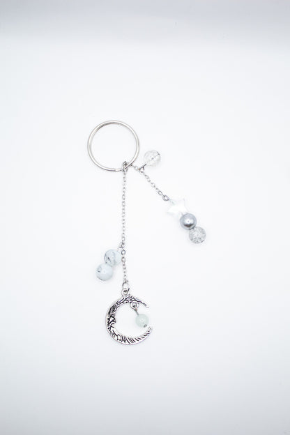 Silver Moon & Star Beaded Keychain