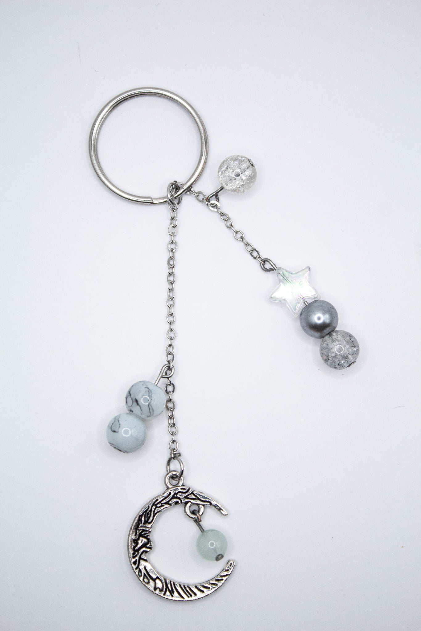 Silver Moon & Star Beaded Keychain