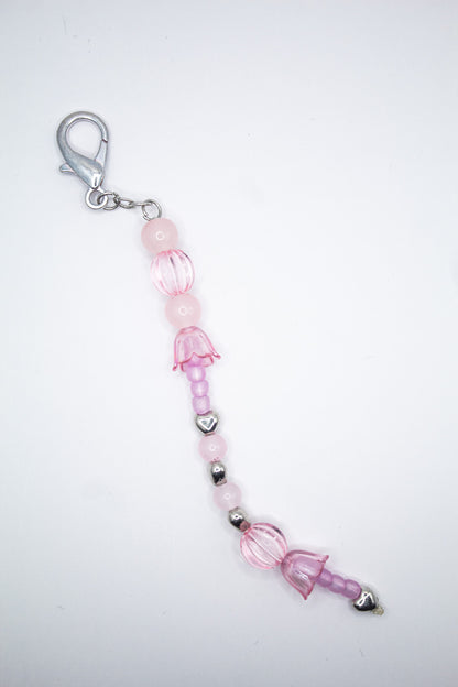 Pink Tulip Beaded Keychain