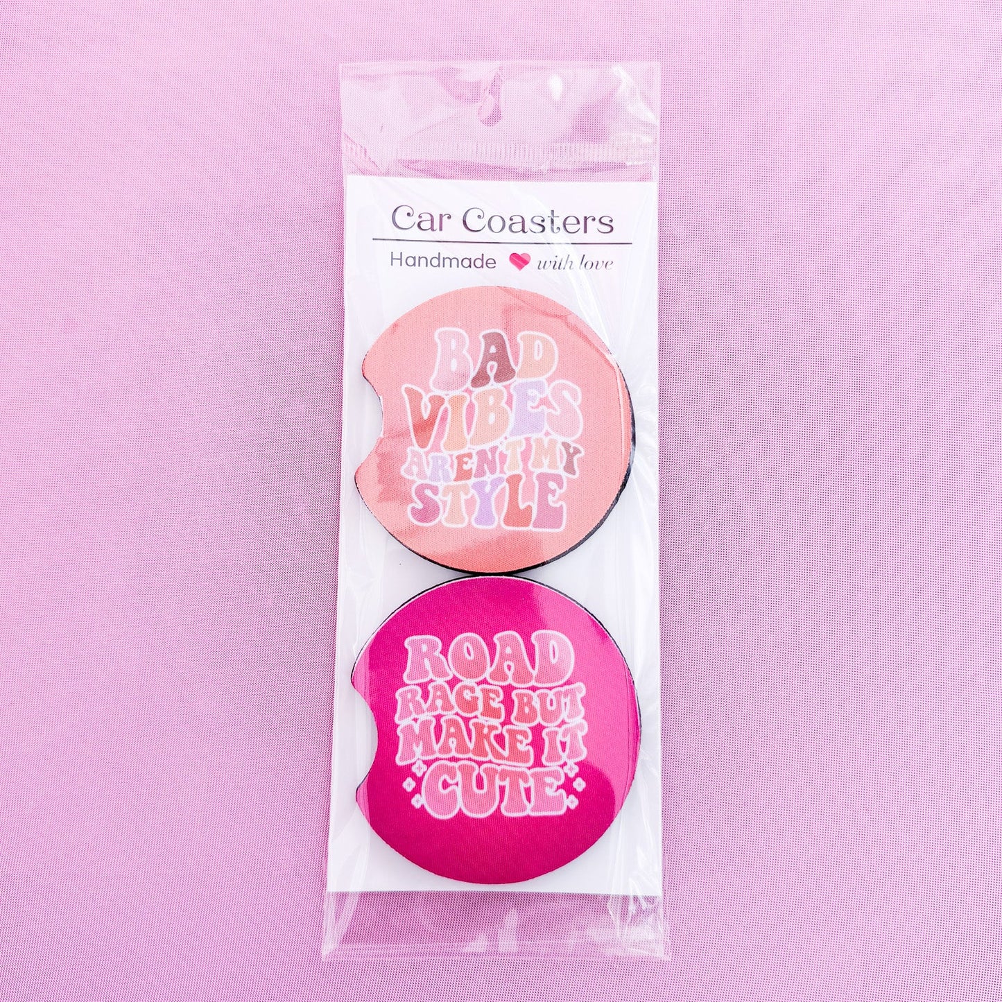 Bad Vibes Aren't My Style & Road Rage But Make It Cute Car Coasters