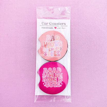 Bad Vibes Aren't My Style & Road Rage But Make It Cute Car Coasters