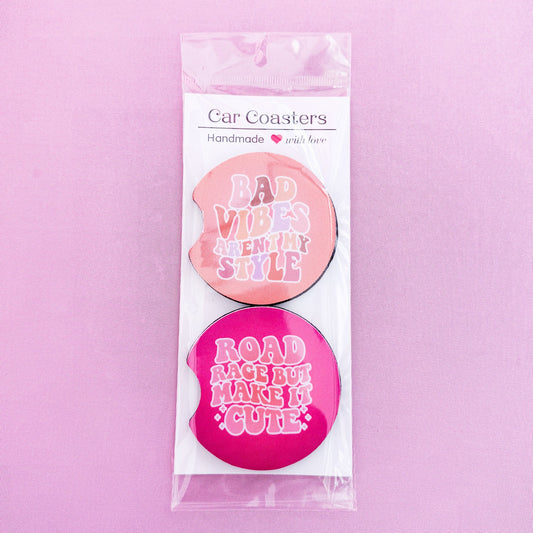 Bad Vibes Aren't My Style & Road Rage But Make It Cute Car Coasters