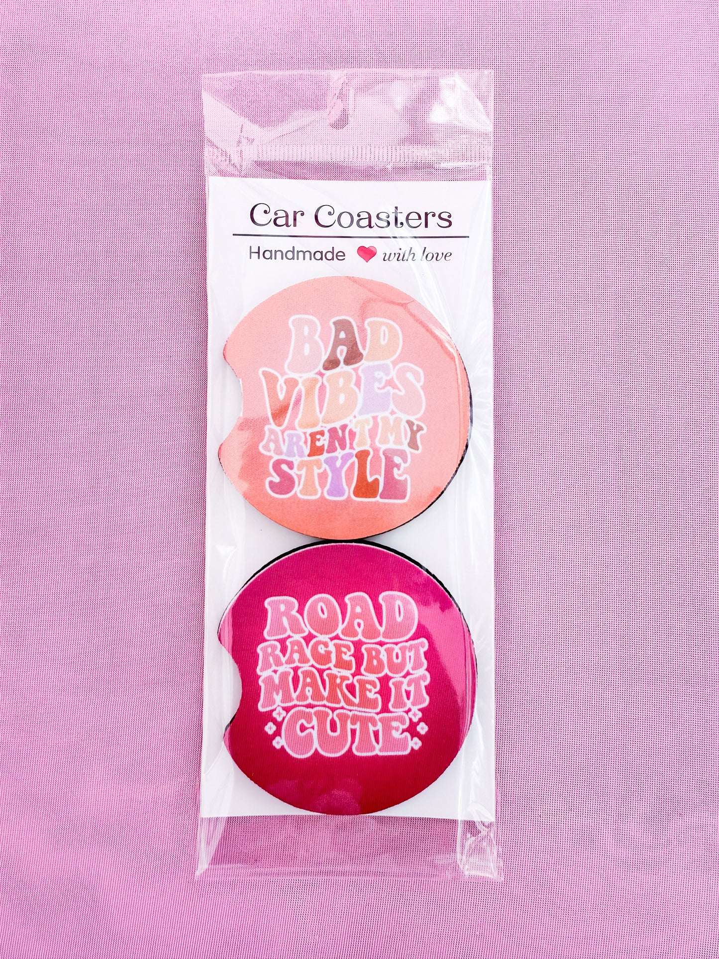 Bad Vibes Aren't My Style & Road Rage But Make It Cute Car Coasters