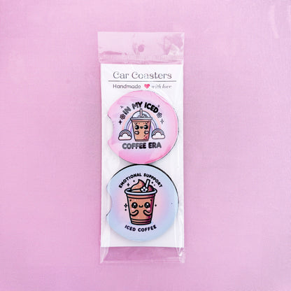 In My Iced Coffee Era & Emotional Support Iced Coffee Car Coasters