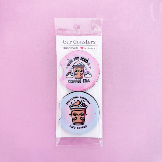 In My Iced Coffee Era & Emotional Support Iced Coffee Car Coasters