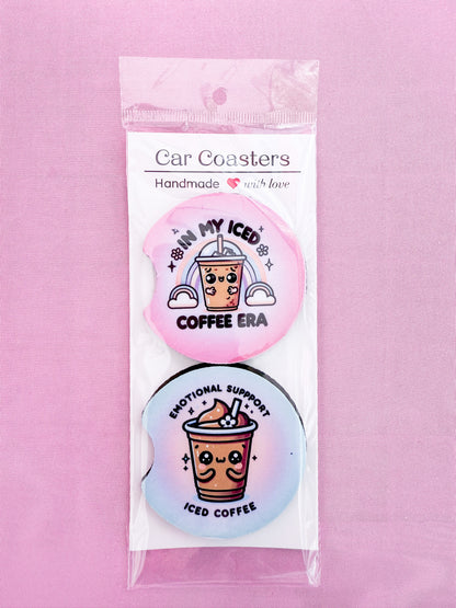 In My Iced Coffee Era & Emotional Support Iced Coffee Car Coasters