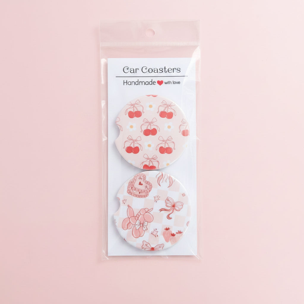 Cherry Blossom & Coquette Ceramic Car Coasters