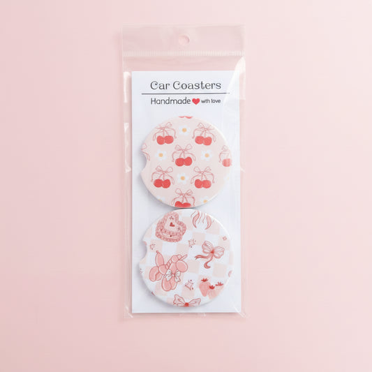 Cherry Blossom & Coquette Ceramic Car Coasters