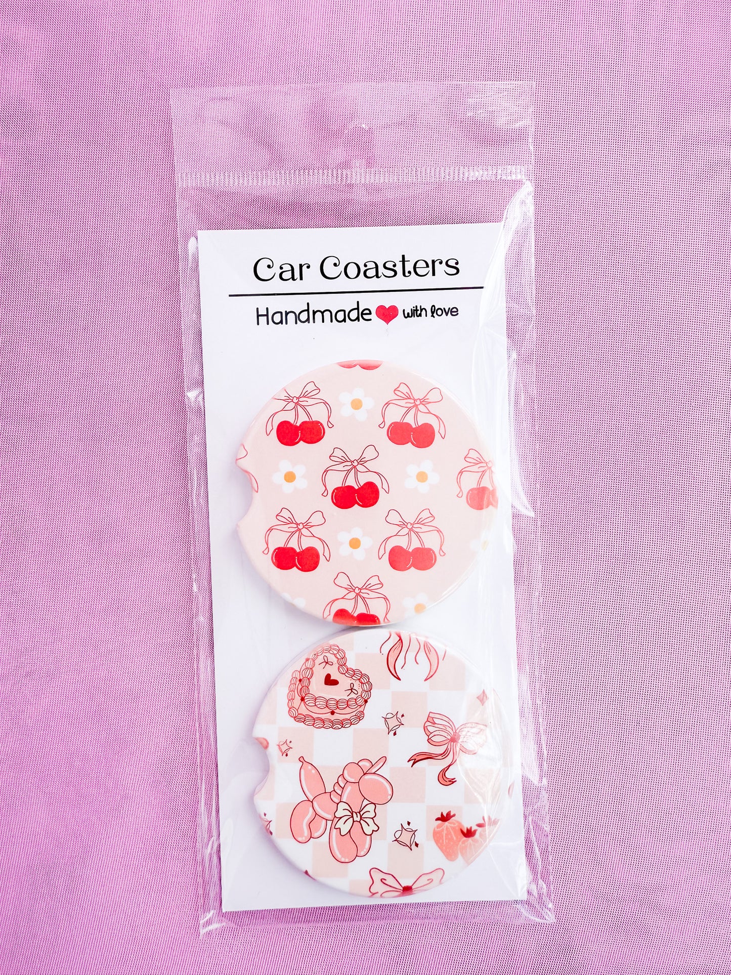 Cherry Blossom & Coquette Ceramic Car Coasters