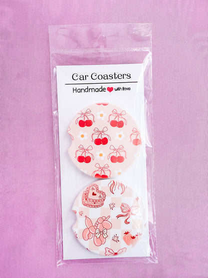 Cherry Blossom & Coquette Ceramic Car Coasters
