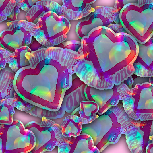 "Have You Ever Tried This One" Heart Handcuffs Sticker