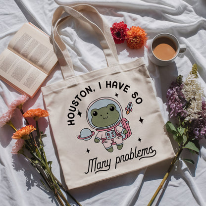 "Houston, I Have So Many Problems" Frog Astronaut Tote Bag